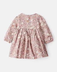 Baby Girl Floral Cotton Long-Sleeve Dress - Pink