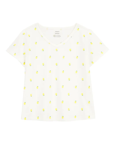 Kid Lemon Print Short-Sleeve Fashion Top - Ivory