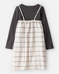 Girls 2-Piece Plaid Long-Sleeve Dress Set - Black/White