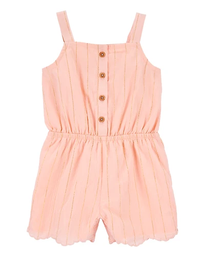 Baby Boho Button-Up Crinkle Romper - Coral