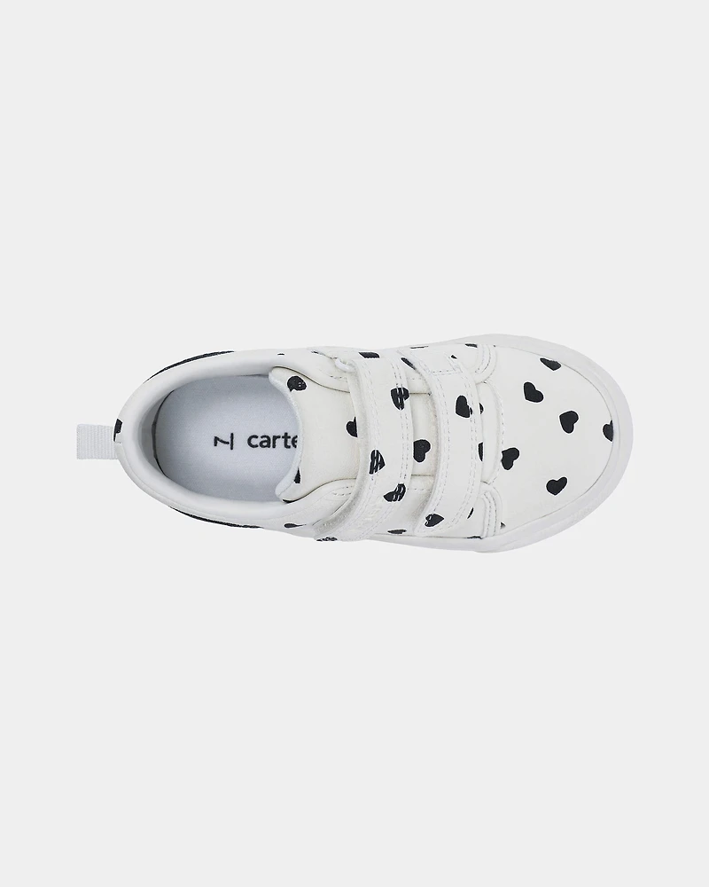 Toddler Girl Heart Print Casual Shoes - White/Black
