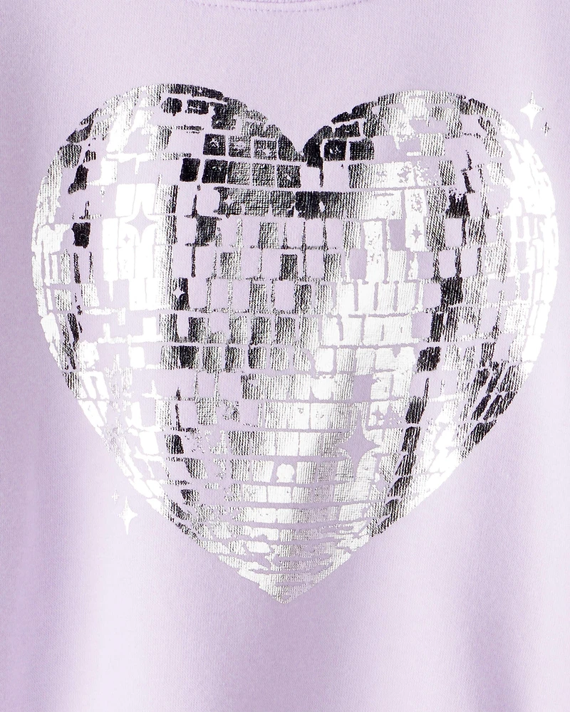 Girls DayDream Fleece Disco Heart Pullover Sweatshirt - Purple