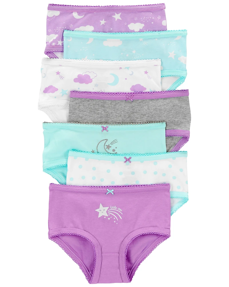 Kid 7-Pack Star and Moon Brief Stretch Cotton Underwear