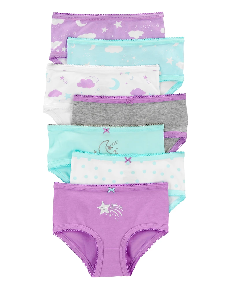 Kid 7-Pack Star and Moon Brief Stretch Cotton Underwear