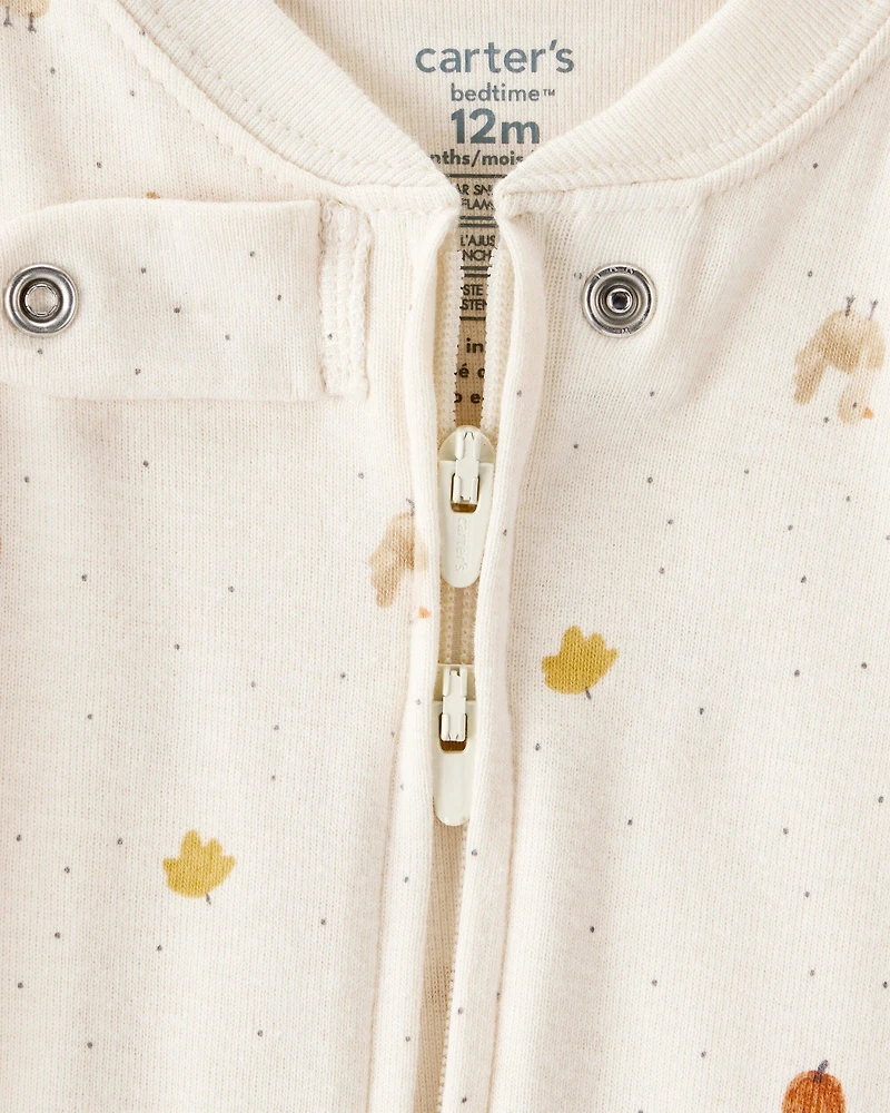 Toddler Thanksgiving 100% Cotton Long-Sleeve Footed 1-Piece Pajamas - White
