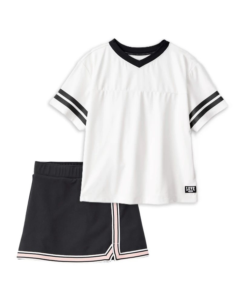 Girls 2-Piece Jersey Tee & Active Skort Set - White/Black