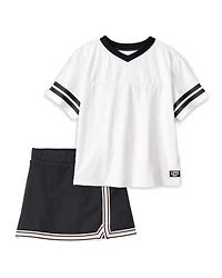 Girls 2-Piece Jersey Tee & Active Skort Set - White/Black