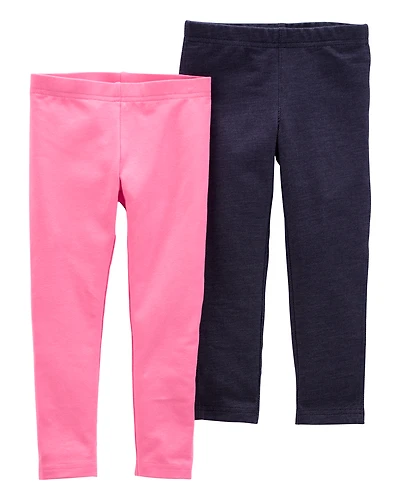 Baby 2-Pack Pink & Navy Cotton Stretch Leggings
