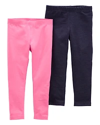 Baby 2-Pack Pink & Navy Cotton Stretch Leggings