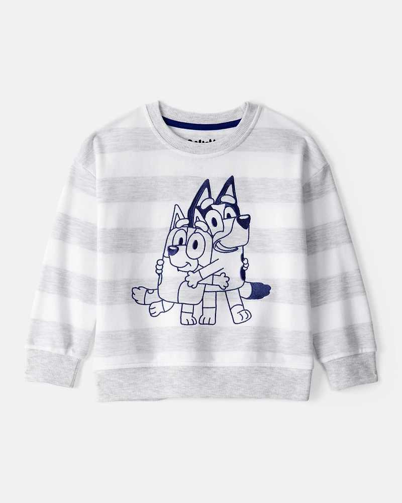 Toddler Boy Bluey Striped French Terry Pullover - Grey