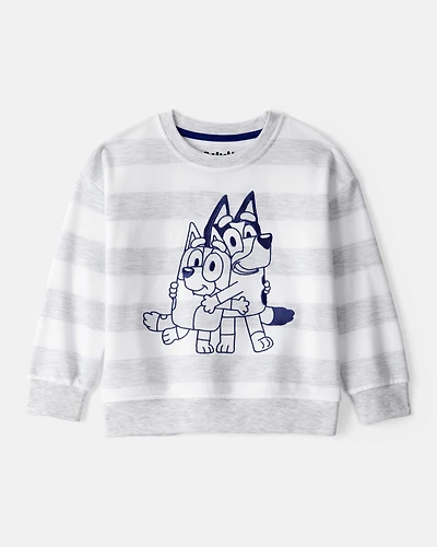 Toddler Boy Bluey Striped French Terry Pullover - Grey