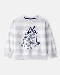 Toddler Boy Bluey Striped French Terry Pullover - Grey