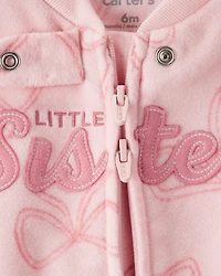 Baby Girl Bow Print Loose Fit Long-Sleeve Sleep & Play Pajamas - Pink