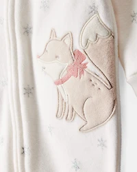 Baby Girl Fox Sparkle Print Loose Fit Long-Sleeve Sleep & Play Pajamas - White