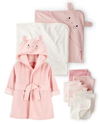 Baby 9-Piece Bunny Bath Time Gift Set - Pink