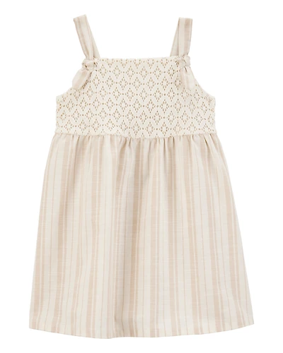 Toddler Striped Eyelet Tank Dress - Ivory