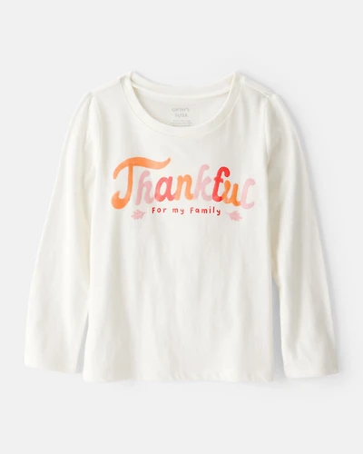 Toddler Girl Thankful Long-Sleeve Graphic Tee - White