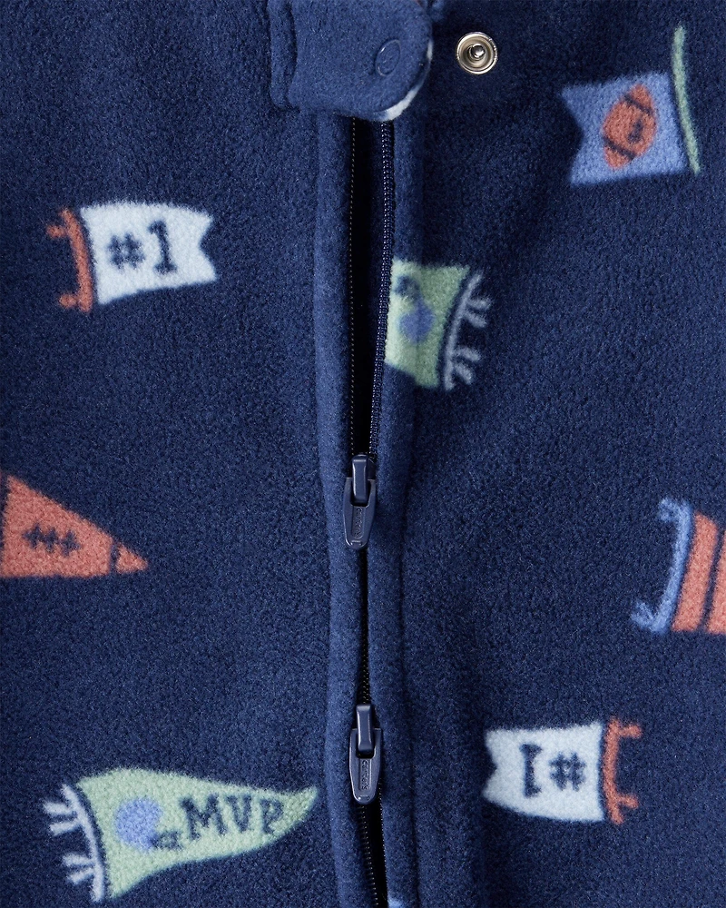 Baby Boy Sports Print Loose Fit Long-Sleeve Sleep & Play Pajamas - Navy Blue
