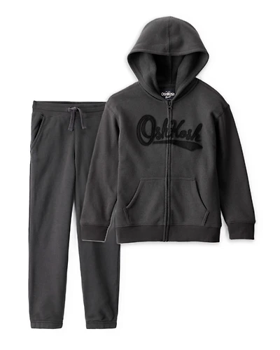 Boys 2-Piece DayDream Fleece OshKosh Fleece Logo Zip Jacket & Joggers Set - Black