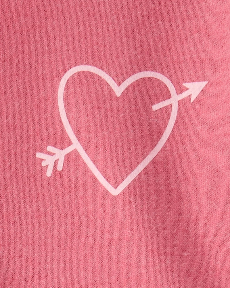 Girls Heart Print Quarter-Zip Pullover Sweatshirt - Pink