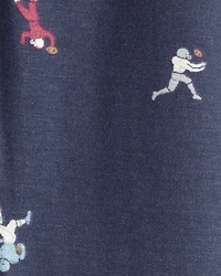 Baby Boy Football Print PurelySoft Long-Sleeve 2-Way Zip 1-Piece Pajamas - Navy Blue