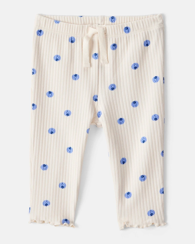Baby Girl 2-Piece Blueberry Bodysuit & Pull-On Pants Set - Ivory
