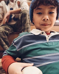 Boys Cotton Short-Sleeve Stripe Polo - Green/Blue