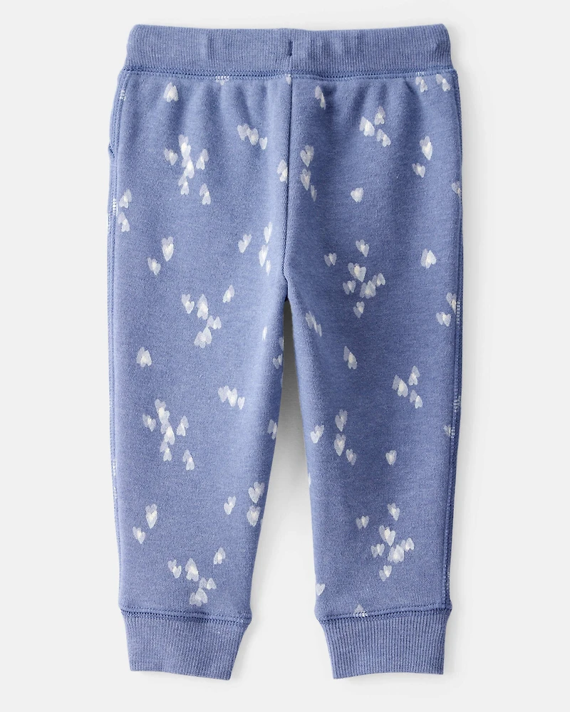 Baby Girl Heart Print Drawstring Joggers - Blue