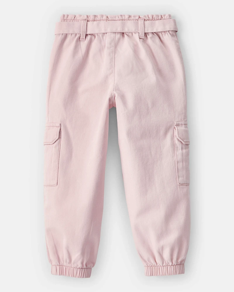 Toddler Girl 2-Piece French Terry Pullover Sweatshirt & Cargo Joggers Set - Ivory/Pink