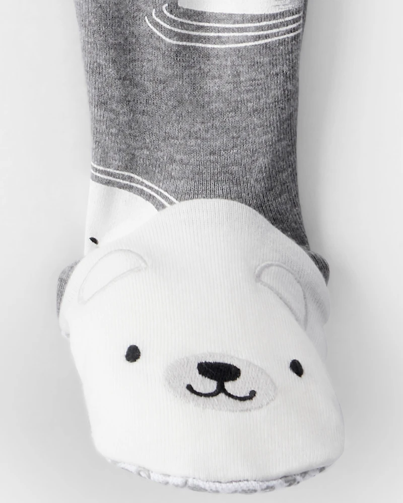 Baby Boy Polar Bear Cotton Snug Fit 2-Way Zip Footie 1-Piece Pajamas - Grey