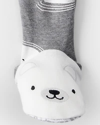 Baby Boy Polar Bear Cotton Snug Fit 2-Way Zip Footie 1-Piece Pajamas - Grey