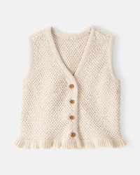 Baby Girl 2-Piece Button-Up Sleeveless Vest & Embroidered Denim Skort Set - Cream/Blue