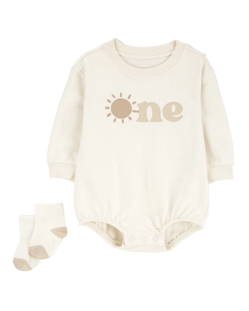 Baby 2-Piece Birthday Bubble & Socks Set - Ivory