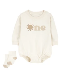Baby 2-Piece Birthday Bubble & Socks Set - Ivory