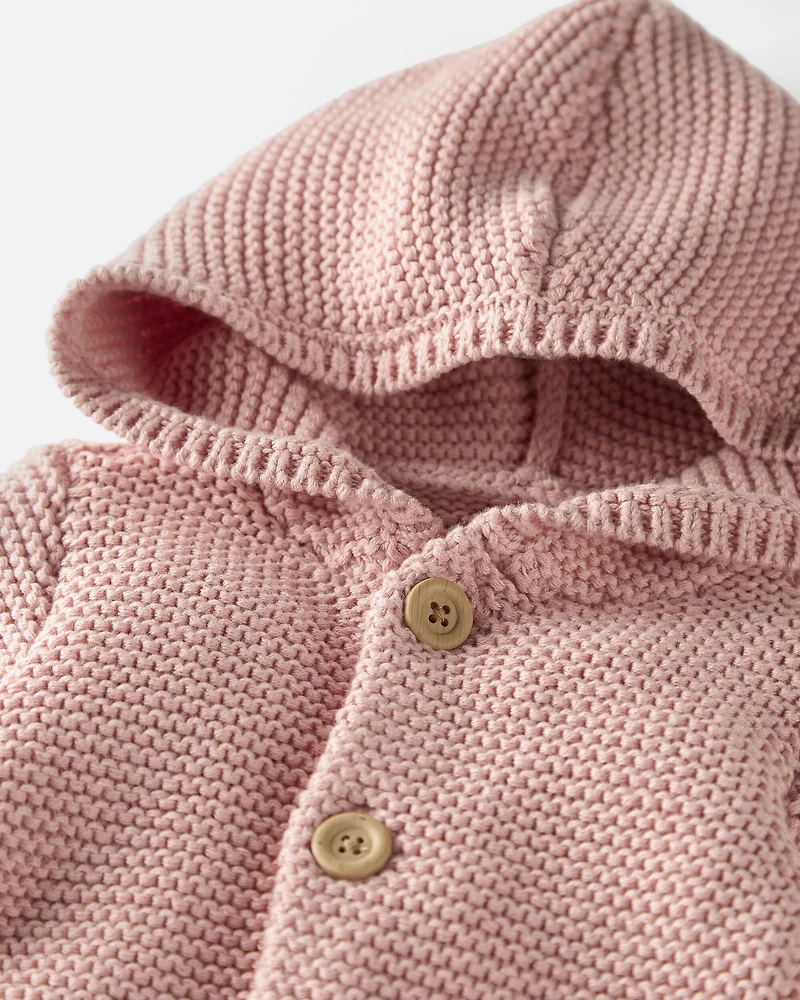 Baby Organic Signature Stitch Cardigan Rose