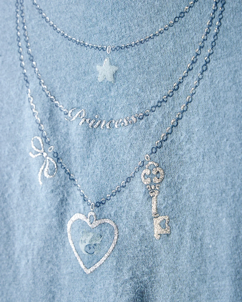 Girls Charm Necklace Short-Sleeve Graphic Tee - Blue