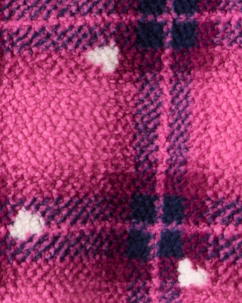 Girls Plaid Sherpa Quarter-Zip Pullover - Pink