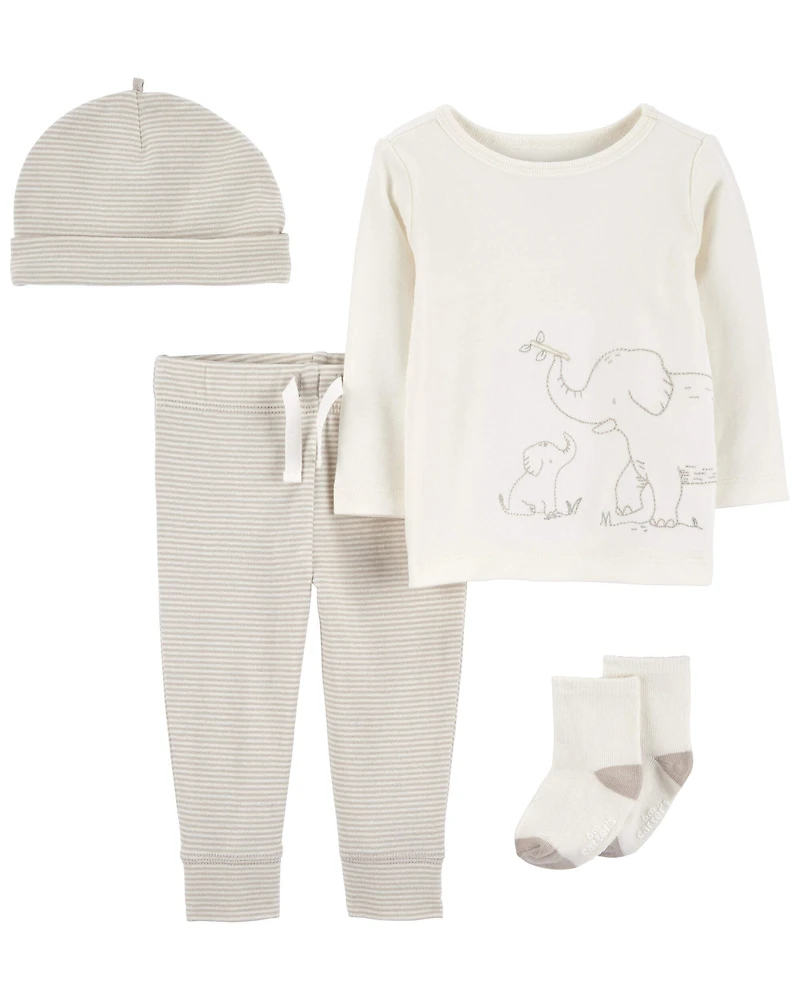 Baby 4-Piece Elephant Outfit Set - Grey/Ivory