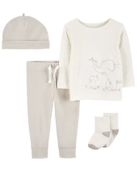 Baby 4-Piece Elephant Outfit Set - Grey/Ivory