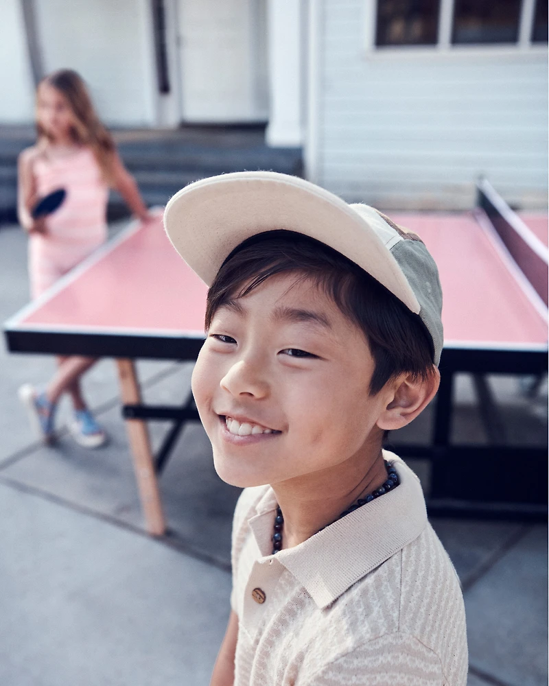 Kid Coastal Striped Knit Polo Shirt - Khaki