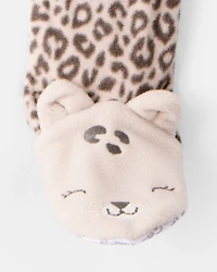 Baby Girl Leopard Fleece Long-Sleeve Loose Fit 1-Piece Pajamas - Brown
