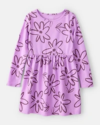 Girls Floral Long-Sleeve Dress - Purple