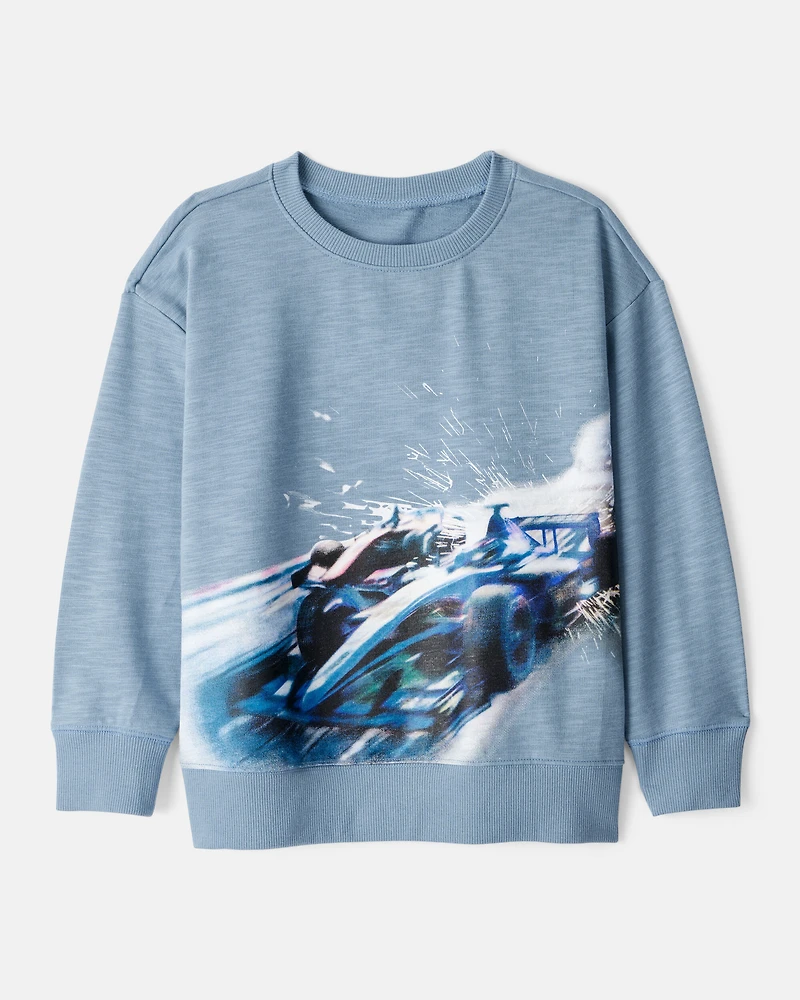 Boys Race Car Cotton Pullover Sweatshirt - Blue