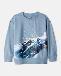 Boys Race Car Cotton Pullover Sweatshirt - Blue