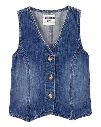 Kid Iconic Denim Button-Down Vest - Blue