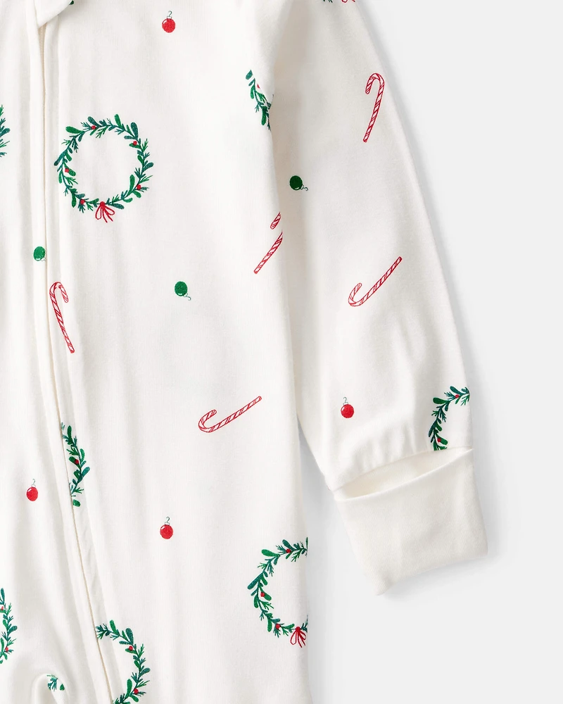 Baby Wreath Print PurelySoft Long-Sleeve Sleep & Play Pajamas - Ivory