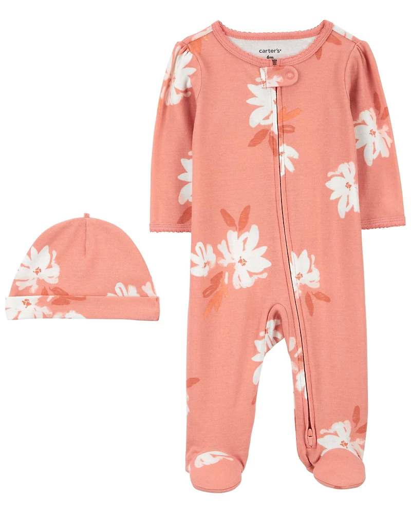 Baby 2-Piece Floral Sleep & Play Pajamas Cap Set