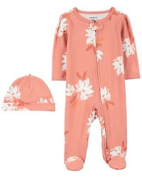 Baby 2-Piece Floral Sleep & Play Pajamas Cap Set
