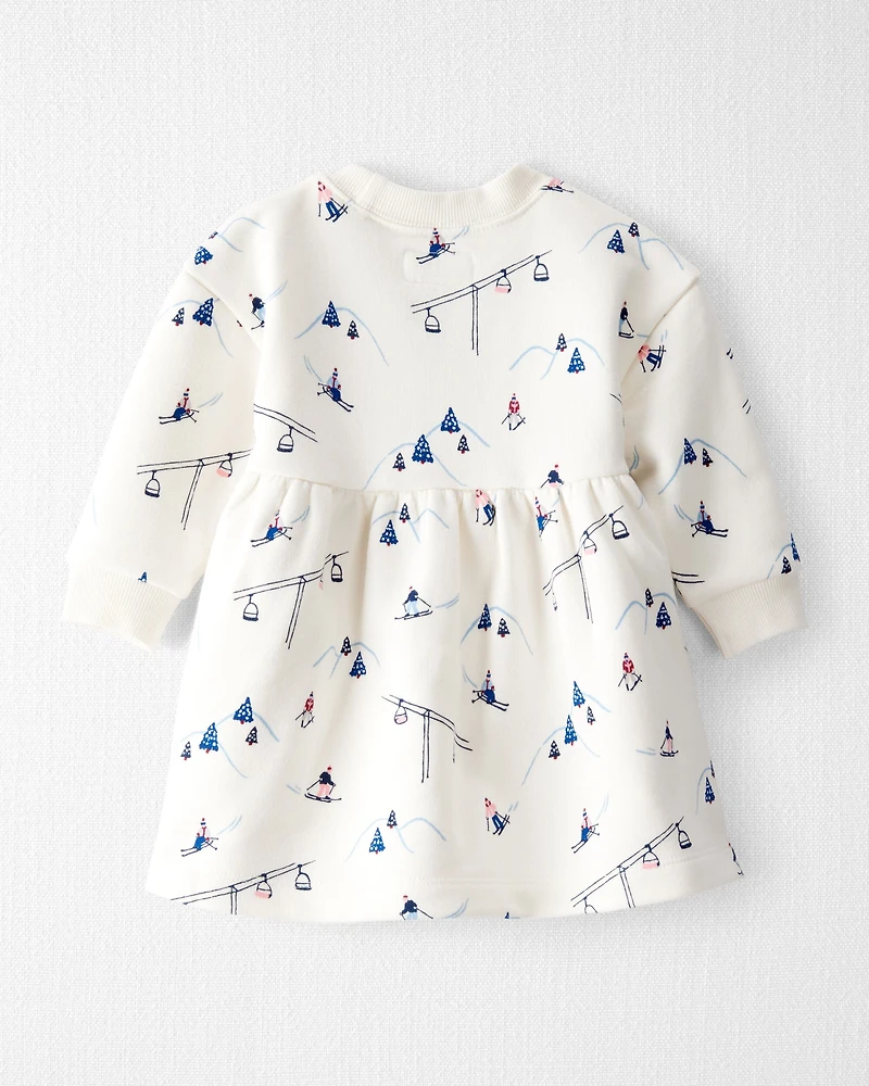 Baby Girl French Terry Dress Made with Organic Cotton in Snowy Slopes Print