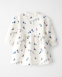 Baby Girl French Terry Dress Made with Organic Cotton in Snowy Slopes Print
